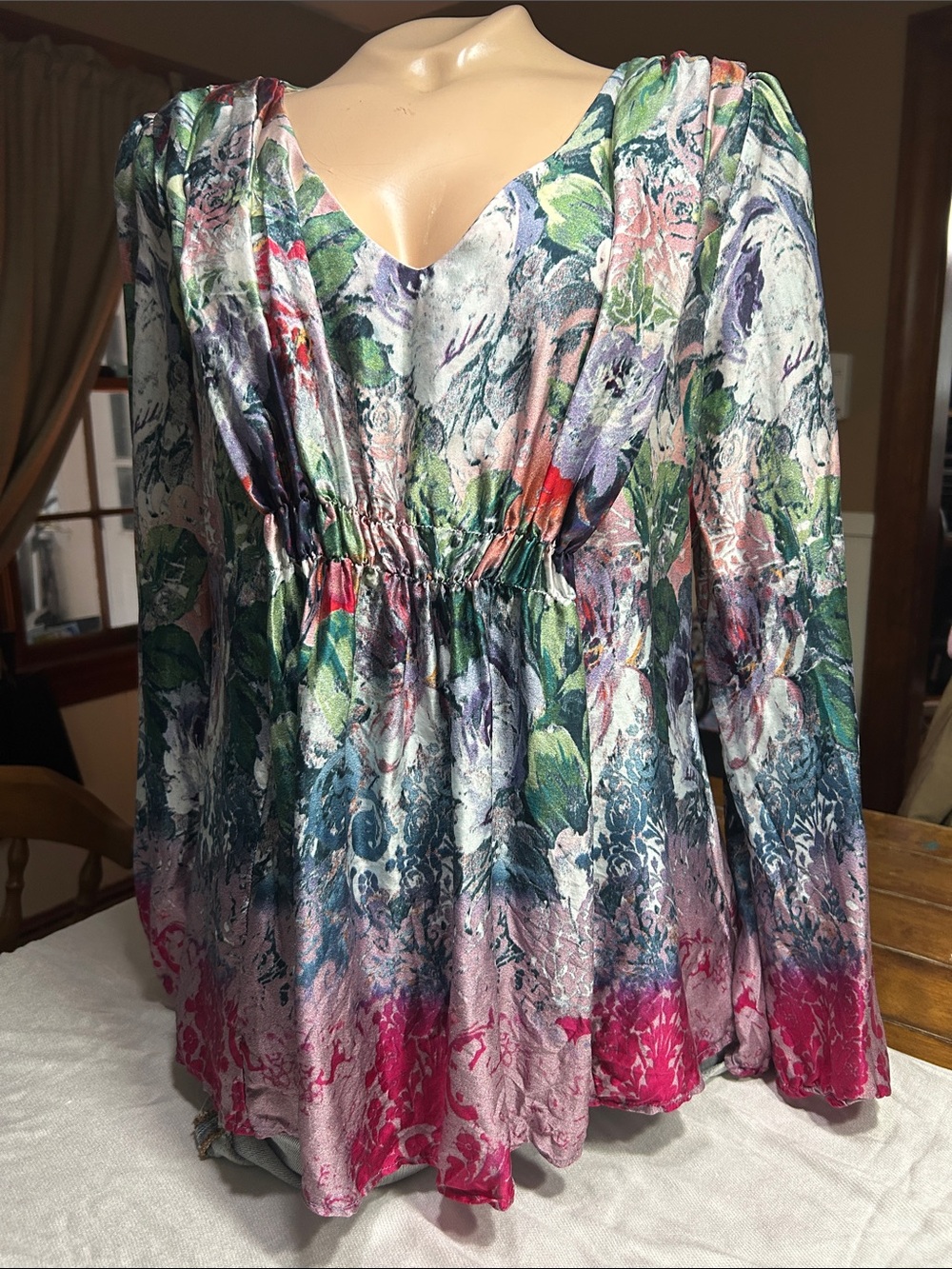 Sundance Sugarplum Garden Floral V-Neck Long Sleeve Tunic Silk - Med